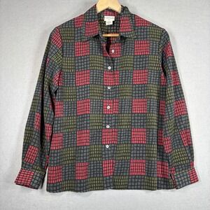 Modern Essentials Button Down Shirt Womens 10P Geometric‎ Patchwork